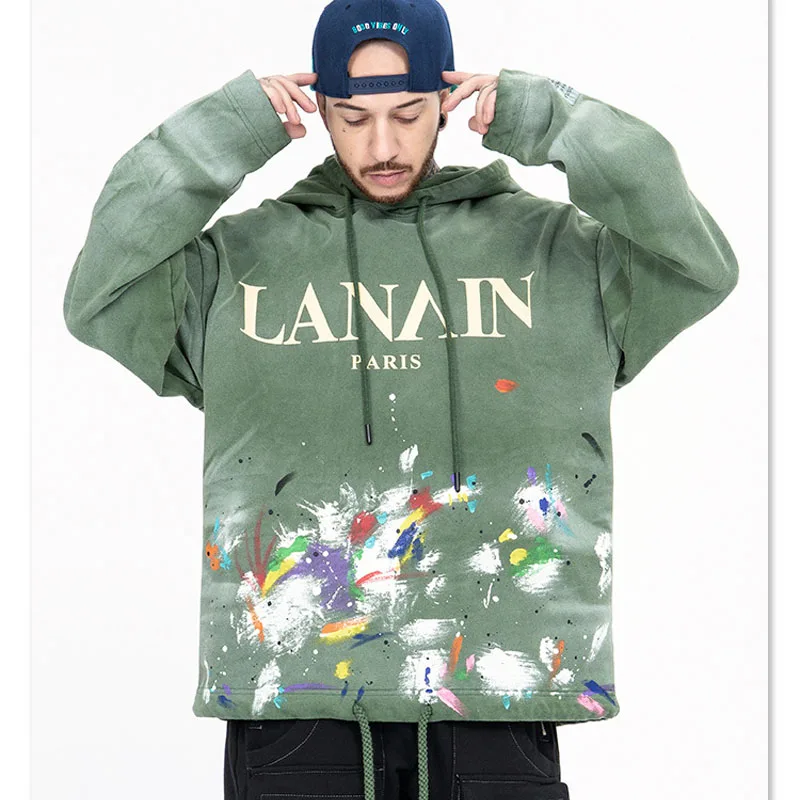 China Supplier Hand painted Graffiti Splash High Street Style Hooded Sweatshirt Men Heavyweight Fleece Hoodie