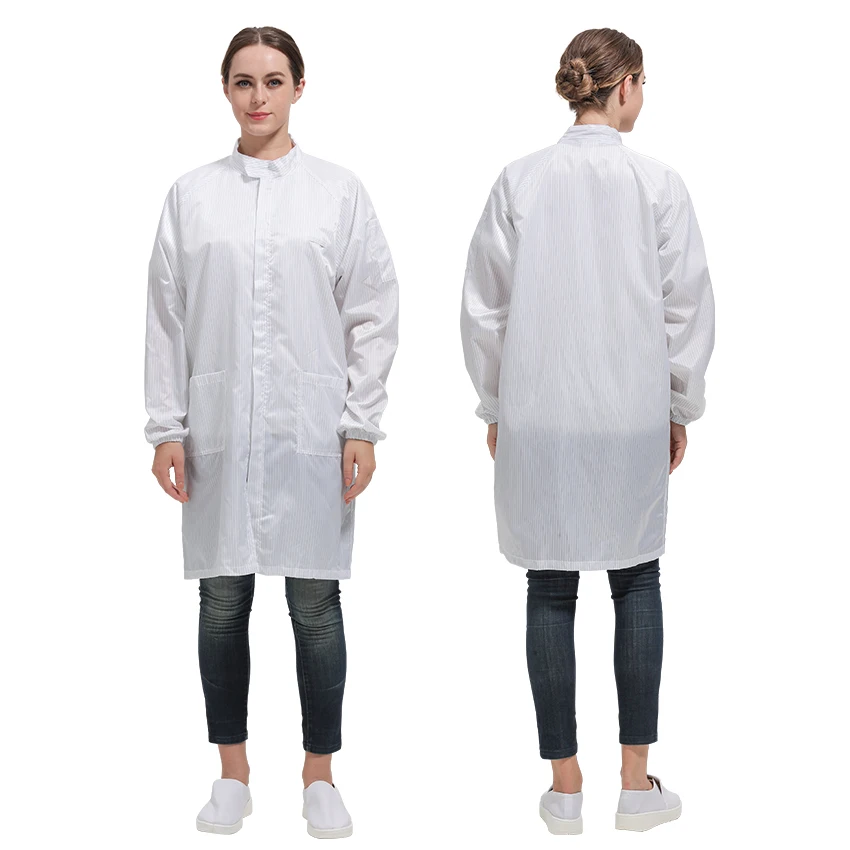 Esd Smock Clothing Cleanroom Strip Lab Coat Antistatic Stand Collar Workwear Lab Gown