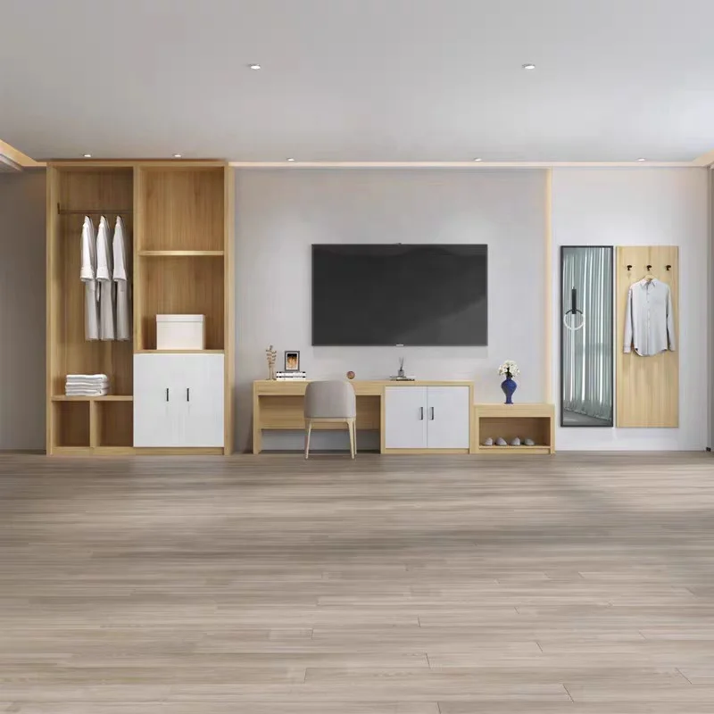 Modern Design Hotel Room Furniture Set Wooden Panel Bedroom Sets Wardrobe Table Sets