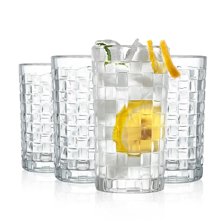 Dishwasher Safe Cocktail Clear Heavy Base Tall Plaid Beer Glasses  Bar Glass Water Wine Juice Iced Tea Glasses for drinking