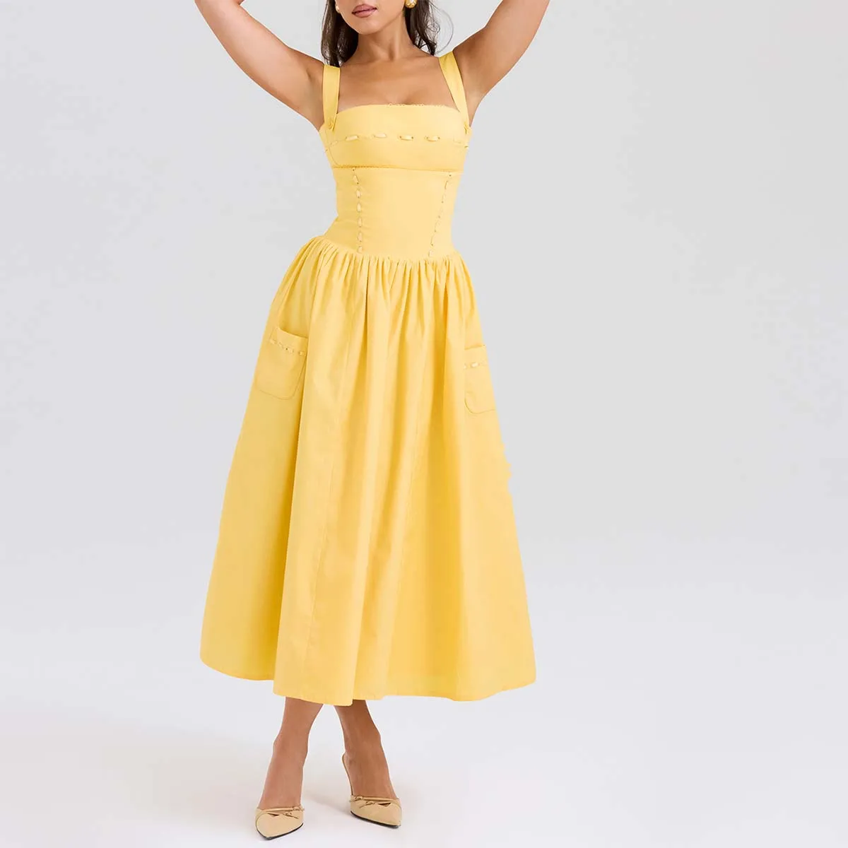 Casual Apricot Cotton Midi Sundress Oem Breezy And Comfortable For Summer Days Women Custom Clothing Factory