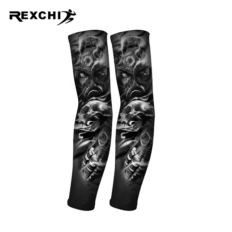 REXCHI HB15 Hot Sale Non-Slip Ice Silk Breathable Elastic Compression Protect Sleeve Basketball Tatoo Arm Sleeve Men While