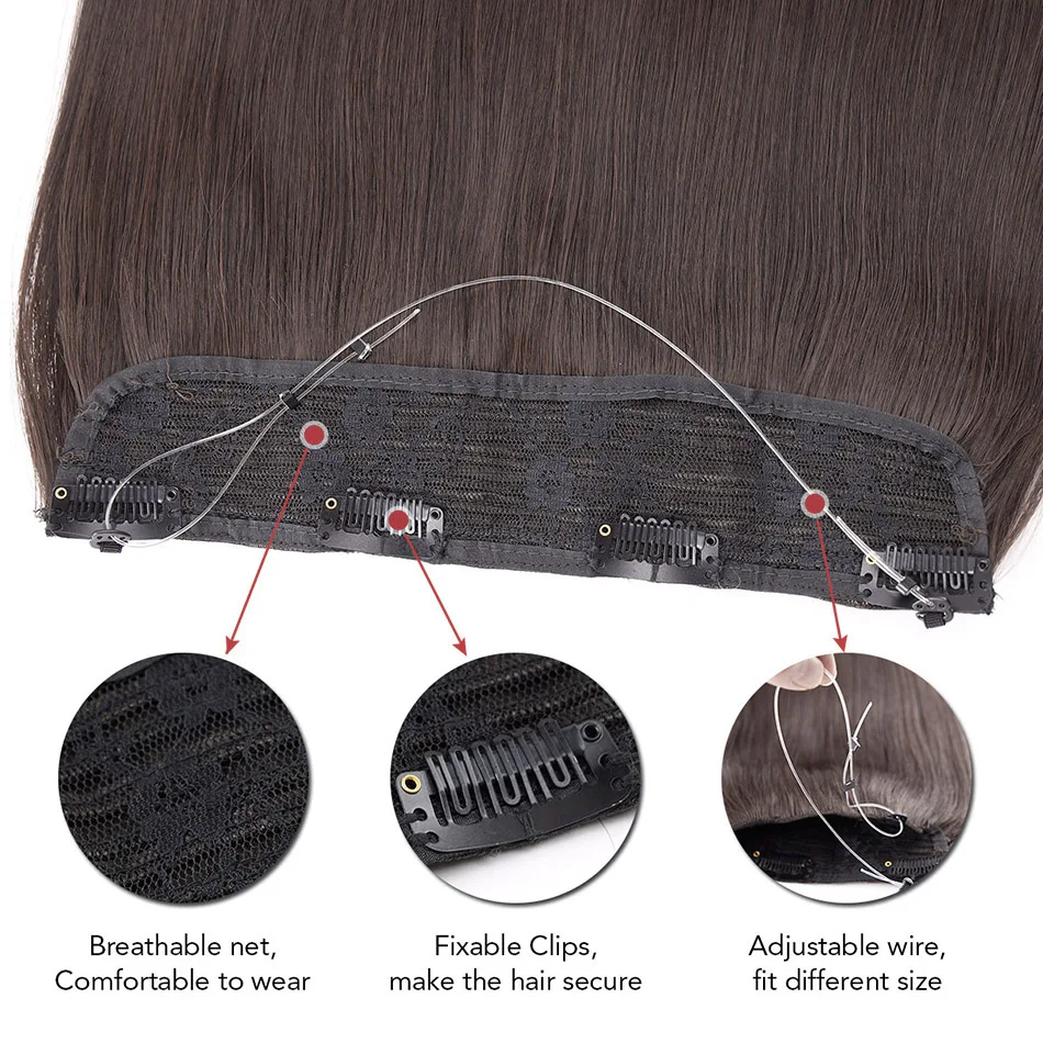 Wholesale Real Human Hair Extensions Balayage Hairpiece Chocolate Brown to Honey Blonde Wire Hair Extensions with Invisible Line