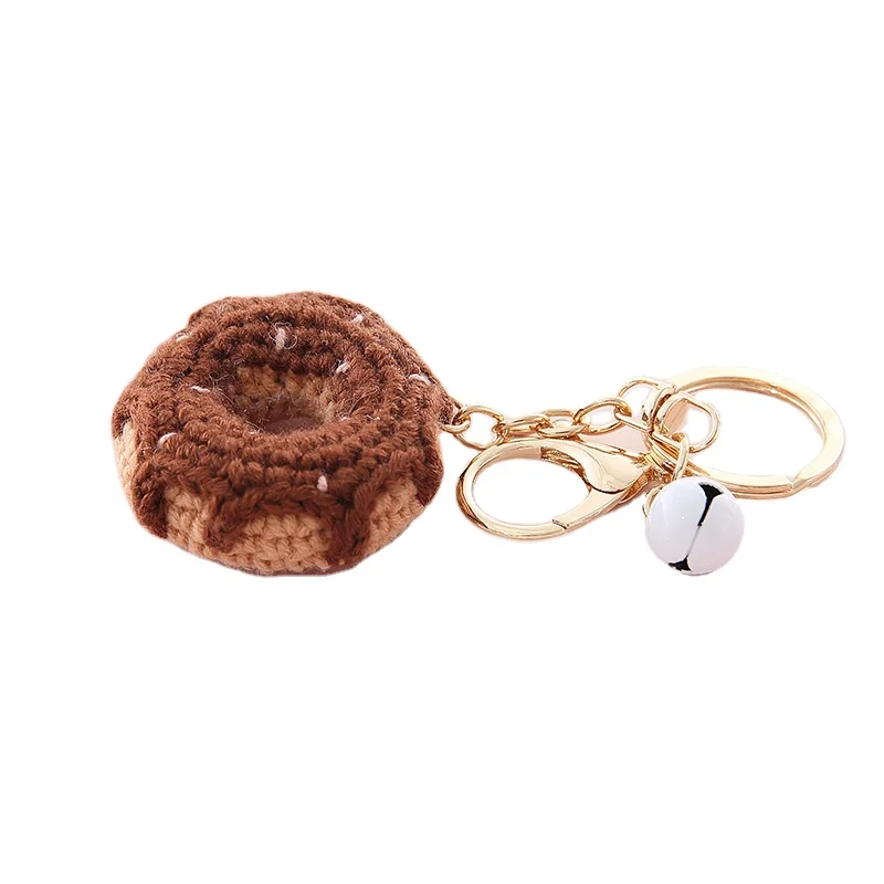 Crochet Donut Keychain For Children Fun Handmade Dessert Fruit Pendant Keychains For Women Car Bag