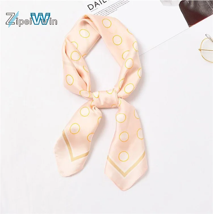 ZP Chinese Wholesale Unique Design Red Polka Dot Print Square Satin Silk Scarf