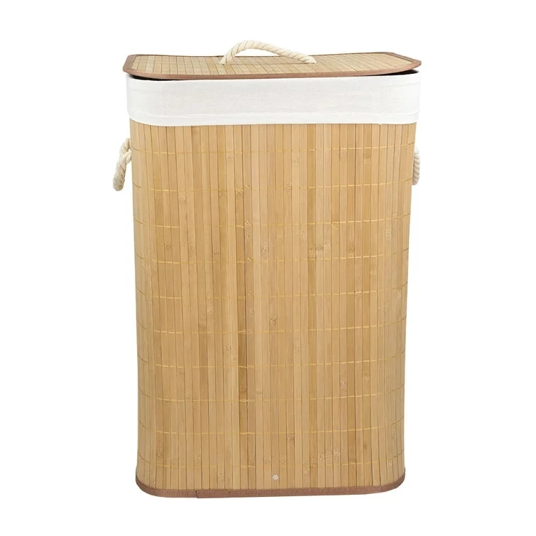 Rectangle Folding Bamboo Laundry Hamper large space foldable bamboo laundry basket