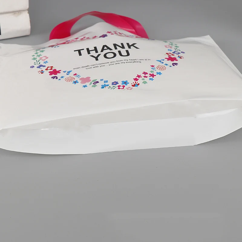 custom logo print carry apparel shoes clothes garment clothing shop shopping tote recyclable plastic carrier bag with handle