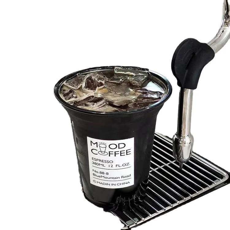 Reusable Clear Black Coffee Plastic Cup U-Shaped PP Plastic Water Drinking Cups With Lids & Straws