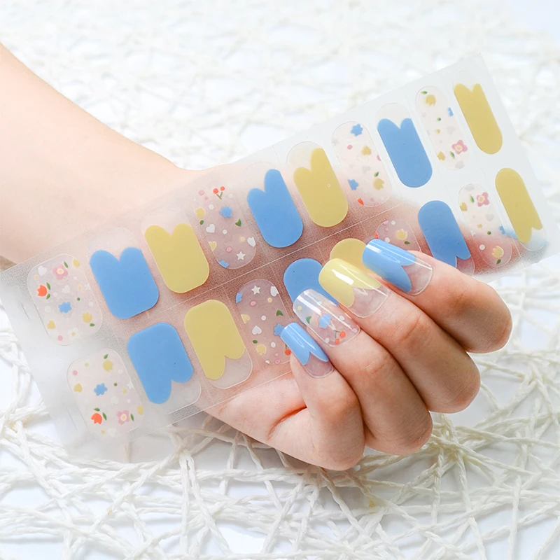 Hot selling good quality 11 size colorful nails art stickers disposable healthy gel nail stickers