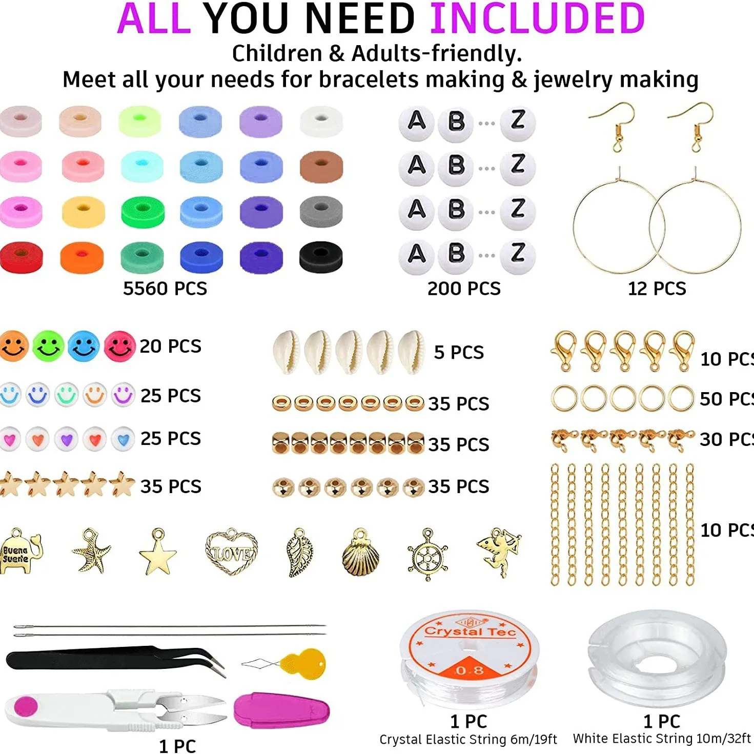 Meihui Art 24 Colors Friendship Bracelet Beads Polymer Heishi Clay Beads Bracelet Making Kit for Jewelry Making