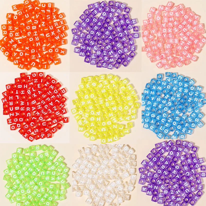 Acrylic Plastic Lucite Beads Colorful Square Round Flat A-Z Letter Alphabet Beads for DIY Handmade Craft Bracelet Earring Making
