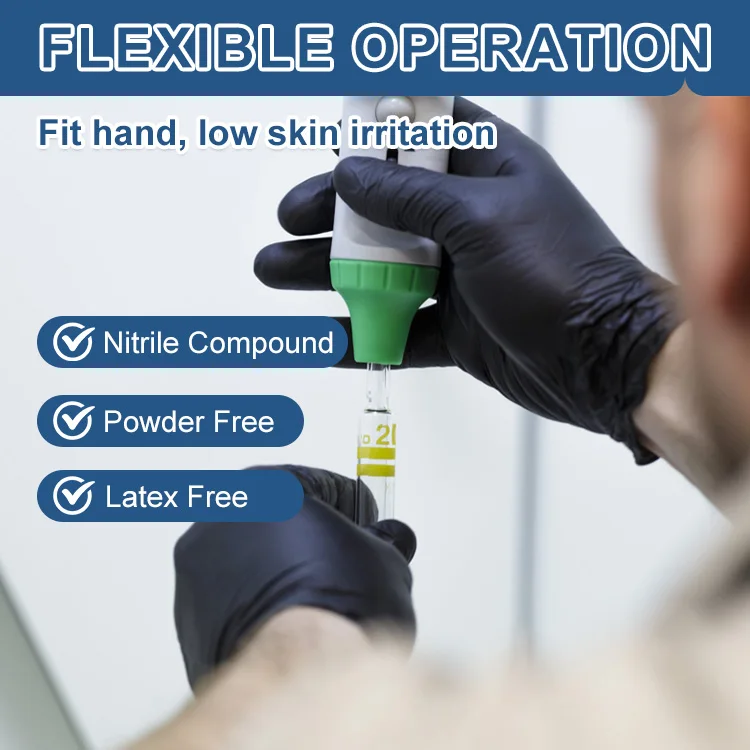XINGYU CE 4Mil 5Mil 6Mil  Disposable Nitrile  Glove Black Work  Examination   Powder Free Disposable Nitrile Gloves