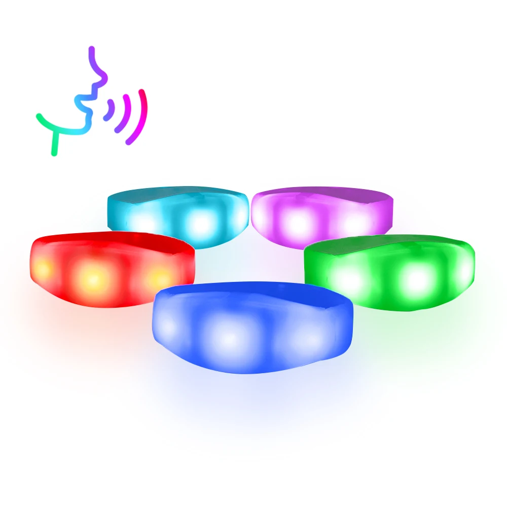 Holiday Party Favor Glitter Multicolor Customizable Voice Activated 3 Lights Semi-Silicone LED Bracelet