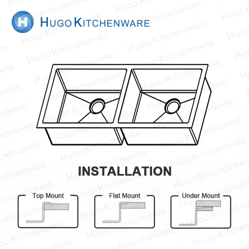 Wholesale 304 Stainless Steel  Black Color Welded Square Undermount Double Bowl Kitchen Sink with Nano Surface