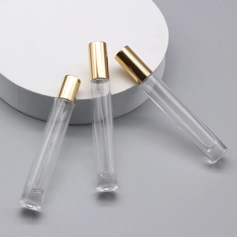 10 ml clear cylinder heavy wall thick bottom perfume glass bottle roller 10ml roll on bottle for essential oil in stock