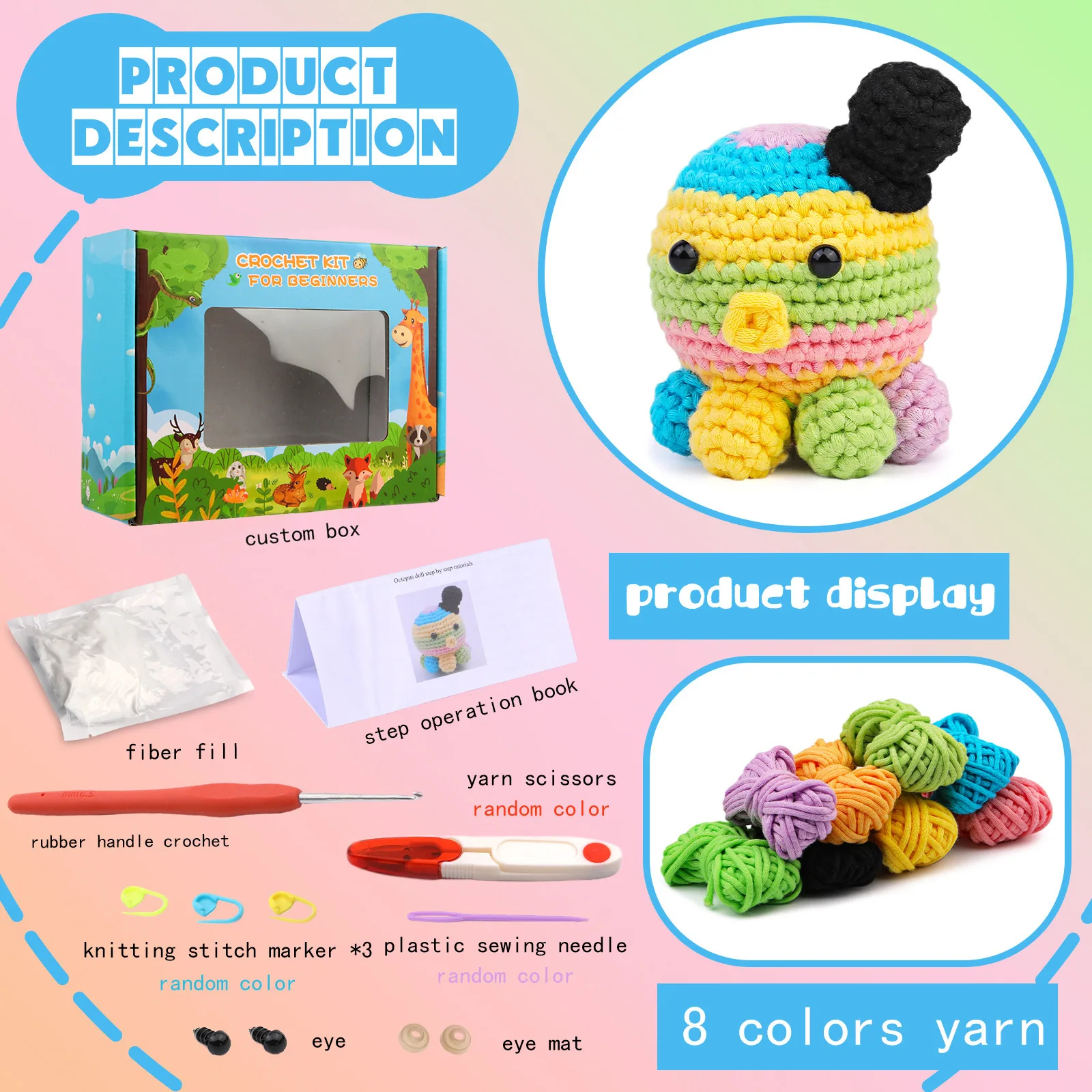 Colorful Octopus Crochet Animal Kit Beginners Diy Adult Crochet Kit
