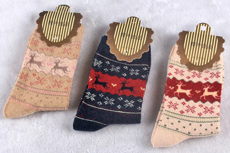 
Deer Christmas Cartoon Elk Women Wool Winter Warm Crew Tube Socks 