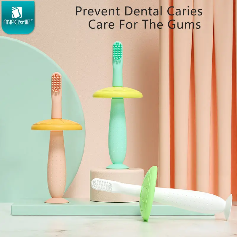 New Style Eco Friendly Healthy Baby Kids Training Soft 360 Degree Infant Care Silicone Portable Toothbrush Teether