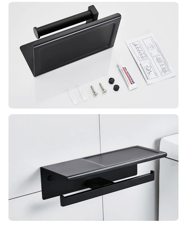 Bathroom Wall Mounted 304 stainless steel Toilet Tissue paper towel roll holder with phone Shelf