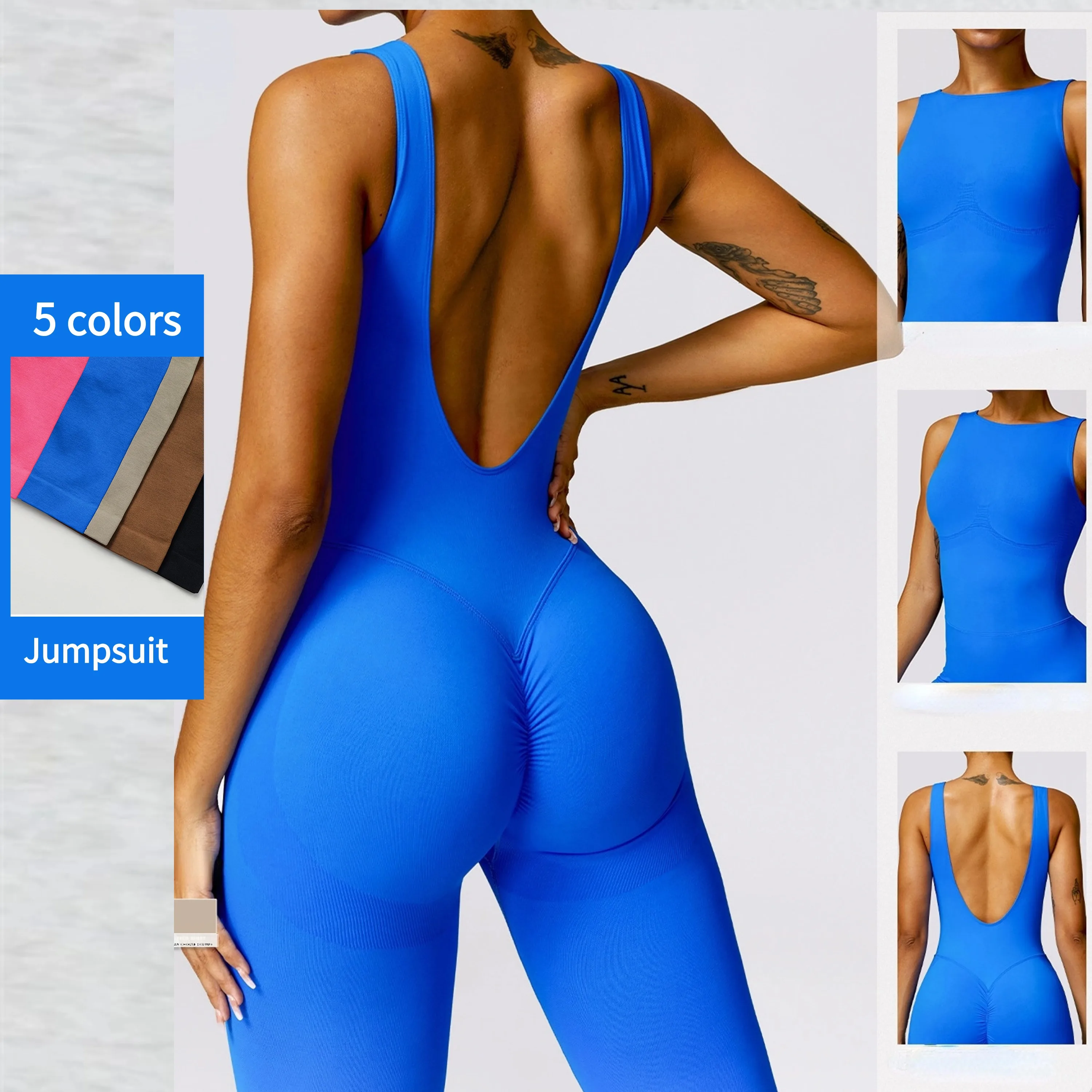 Women Custom Logo Backless Sport Active Wear Gym Workout Seamless Romper Yoga Jumpsuit it One Piece Yoga Jumpsuit