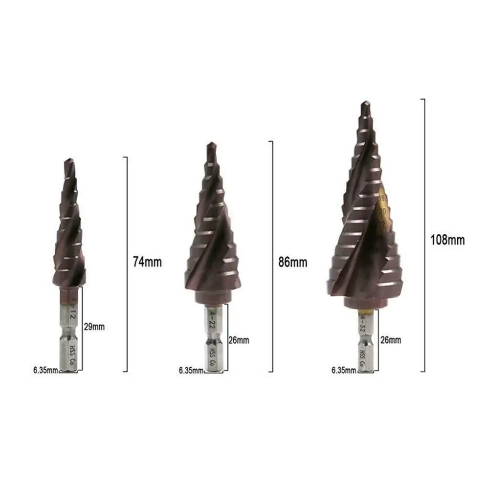 Hex Shank HSS Step Cone Drill Steel Spiral Cobalt Sheet Metal Hole Cutter Bit