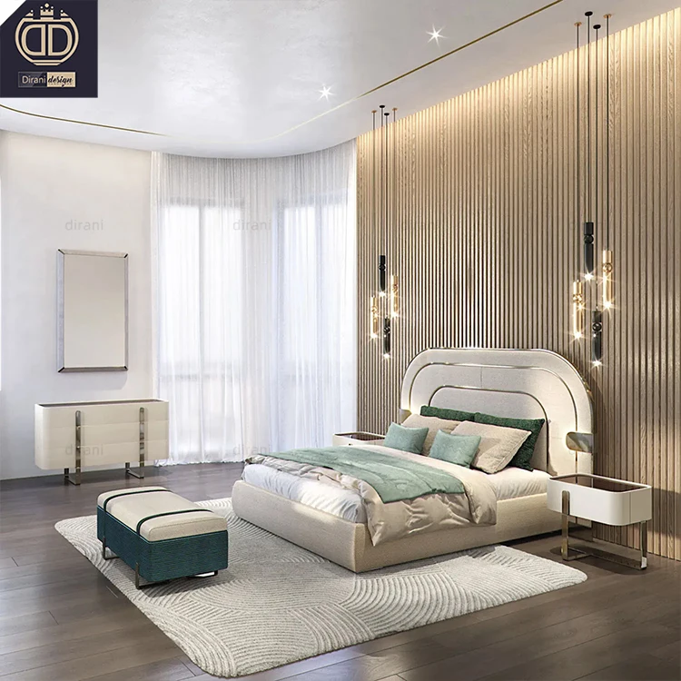 modern white leather curved shape back bed frame headboard upholstered king queen size luxury curved bed