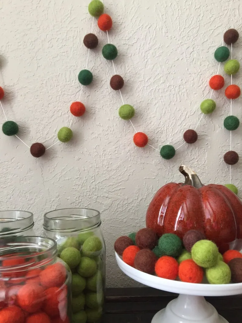 Felt Ball Garland Pom Pom Garland Halloween Party Classroom Party Orange Yellow Felt Balls