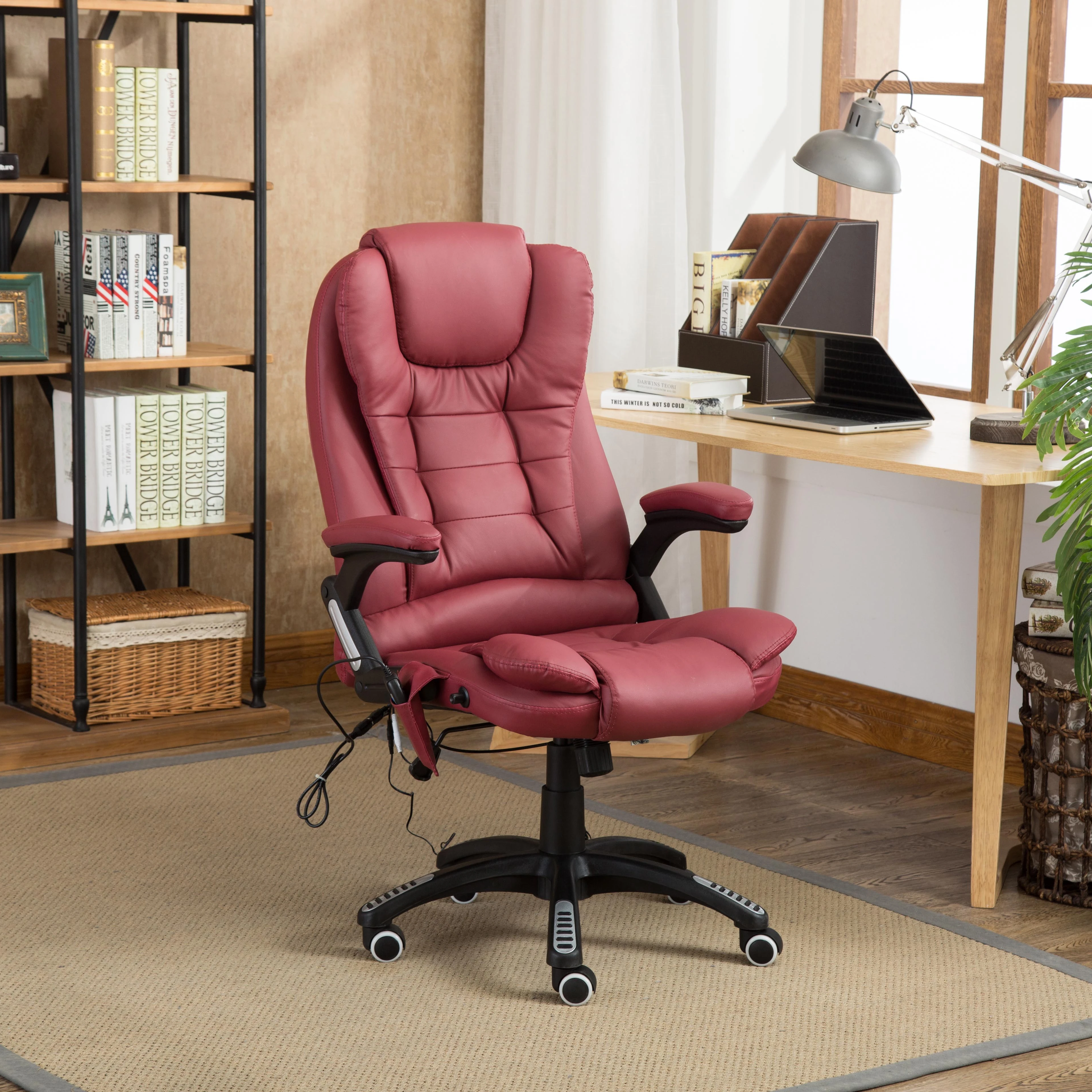 MEIMIN Office Chair Red Leather Adjustable Height 360 Swivel Lift Massage Recliner Office Chair