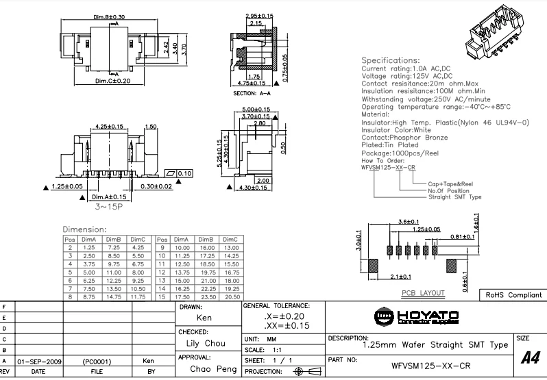 53398-0271 533980871 0533980871 1.25 mm straight smt 125 wafer connector 8p 8pin 8line, 1.25mm male plug header 8 pin p
