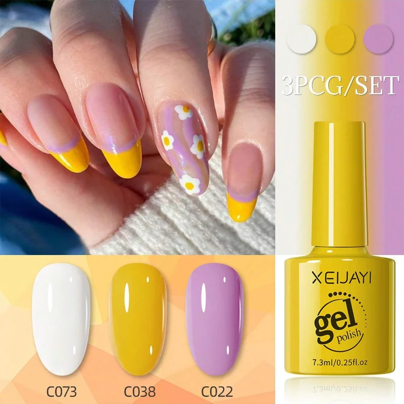 XEIJAYI Spring Summer Yellow Set Gel Polish Macaron Candy Sweet Colors Soft Pink Yellow Blue Gel Polish OEM Nail Supplier