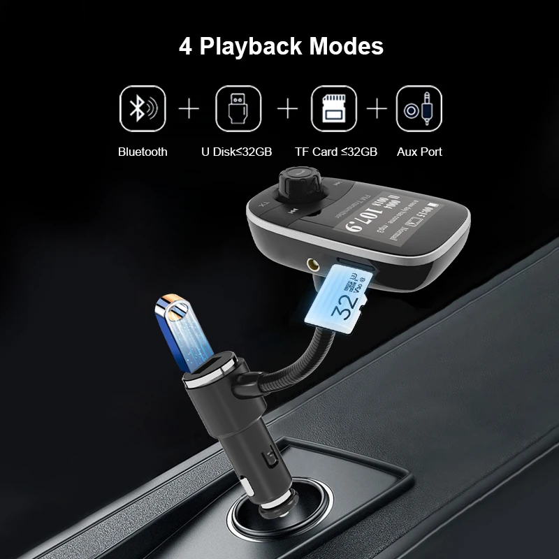 New Arrival 1.44 inch LED Display Wireless Handsfree Dual USB Phone Charger Wireless Music Player Car FM Transmitter