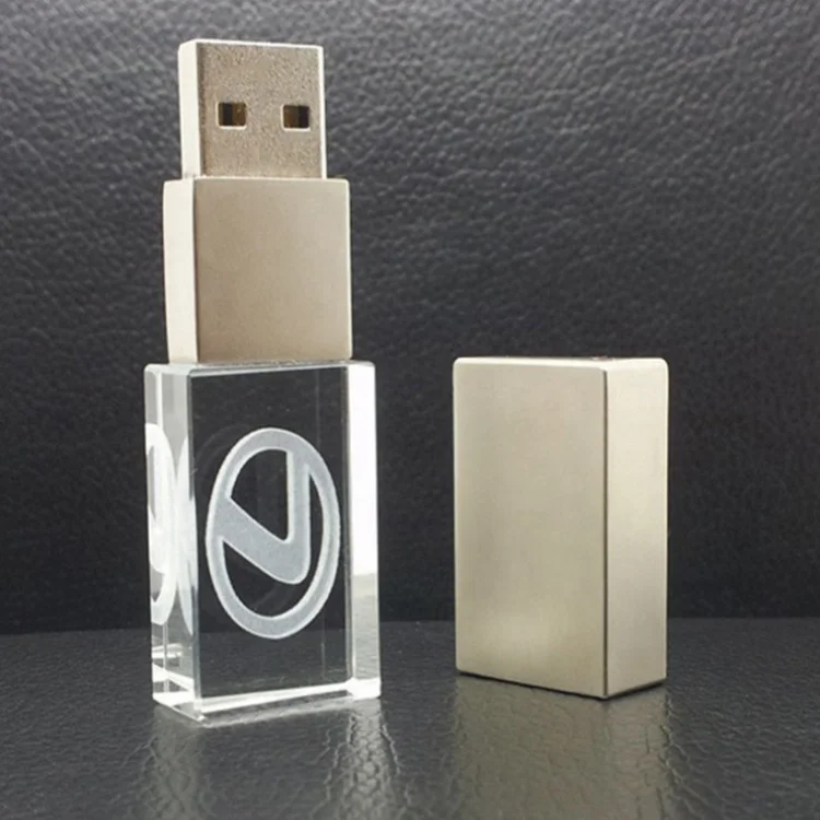 Best price custom logo LED rectangular crystal U disk 8gb 16gb 32gb  flash drive with light for business gift