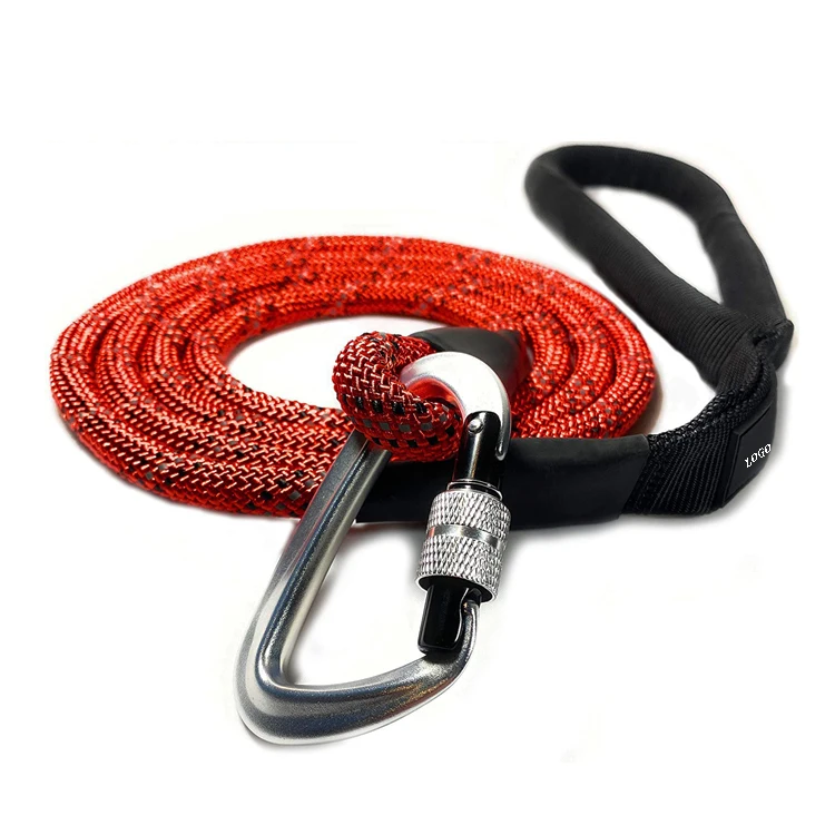 Durable Reflective Nylon Pet Lead Handle Padded Dog Rope Leash with Locking Carabiner