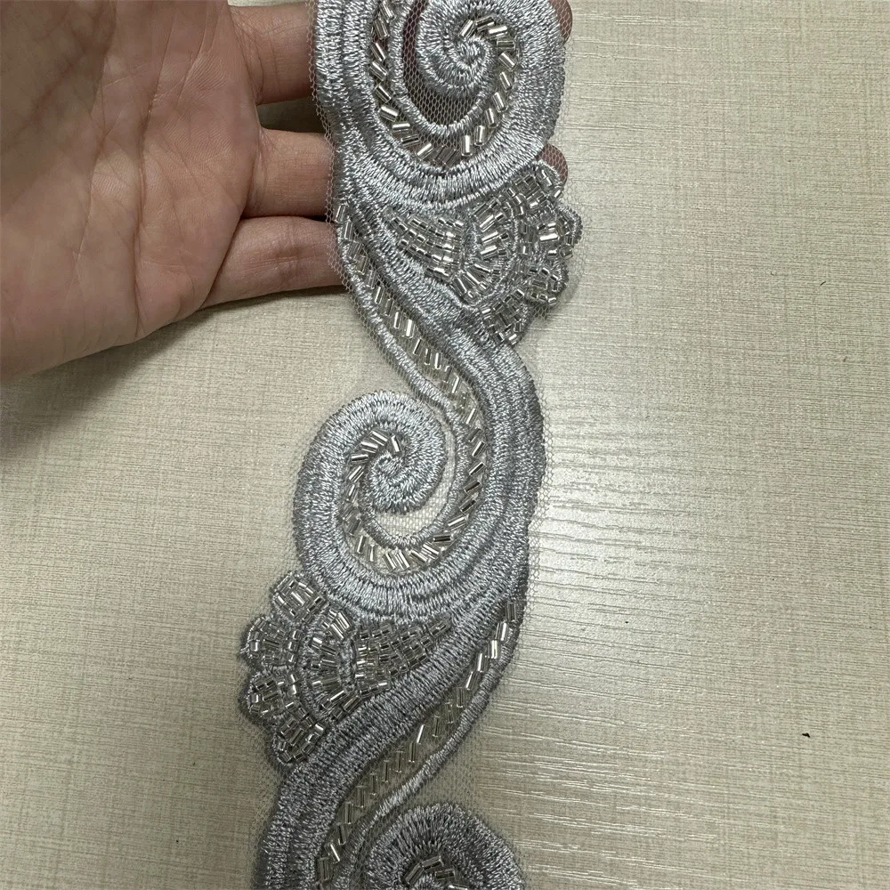 wholesale fashion Beaded lace trim applique trim for dress