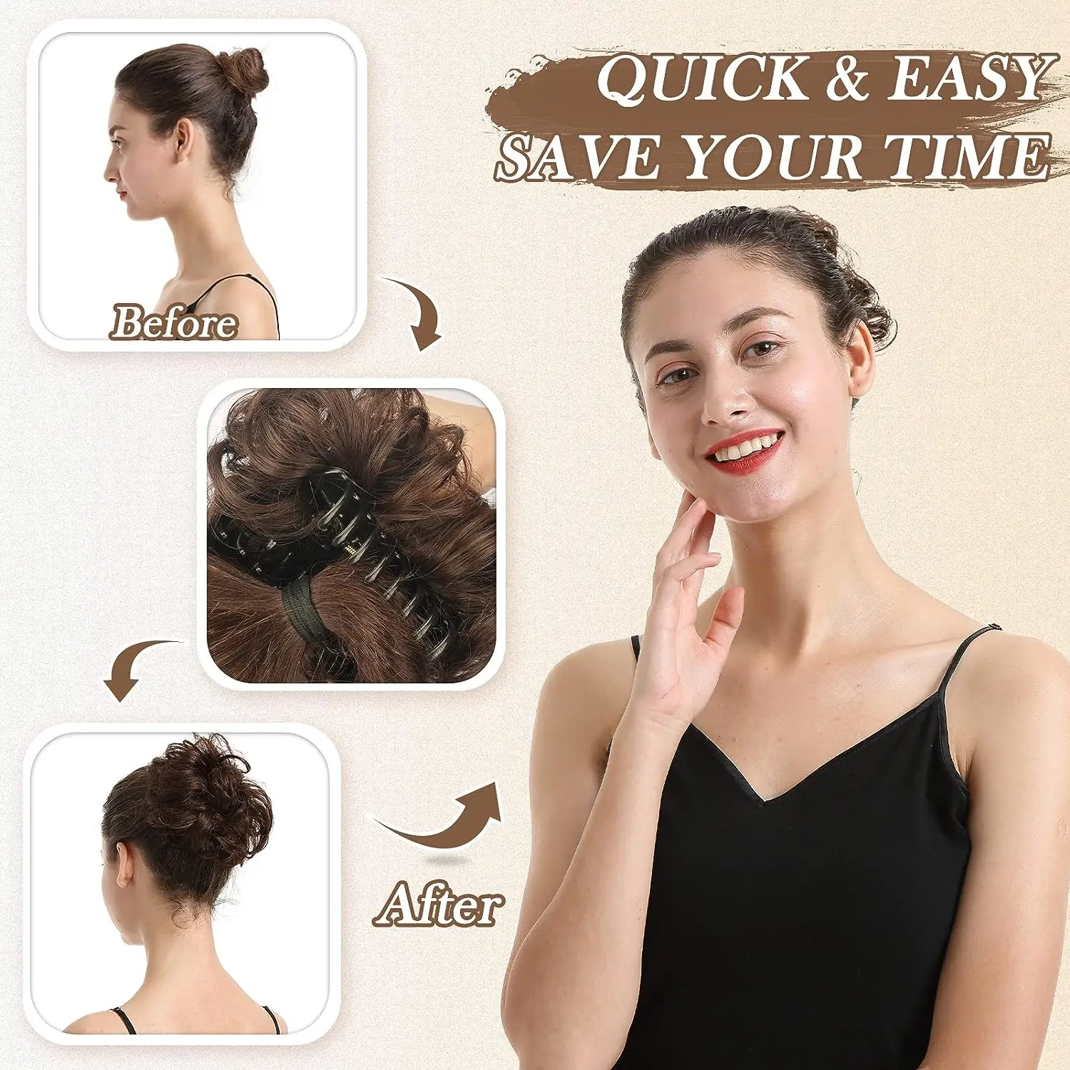 FUJIA Messy Buns Hair Extensions Claw Clip Chignons Wavy Curly High Temperature Fiber Bun Clip in Claw Hair Pieces