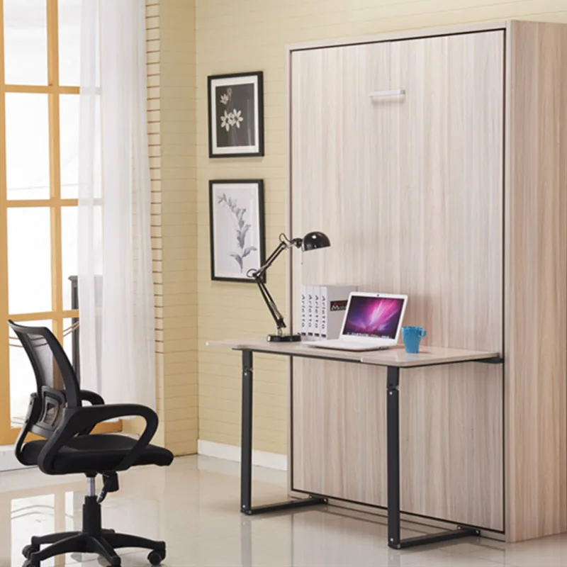 Sunrise smart furniture horizontal transformable folding murphy hidden wooden wall bed with desk