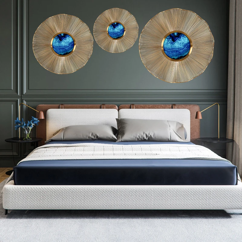 Agate wall art Metal blue decorative Painting with LED back light Illuminated Lighted Wall Art blue art