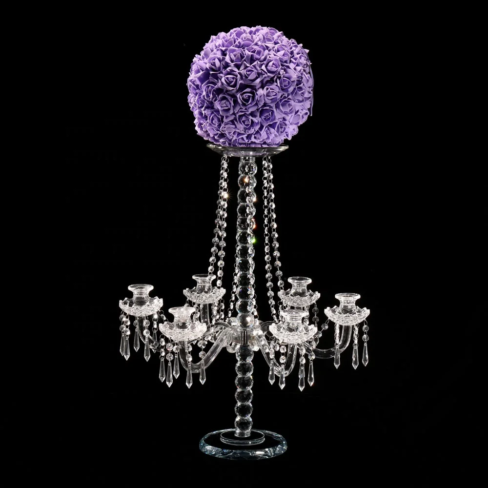 MH-Z136 7 arms flower stand crystal candelabra wedding decoration with beads curtains