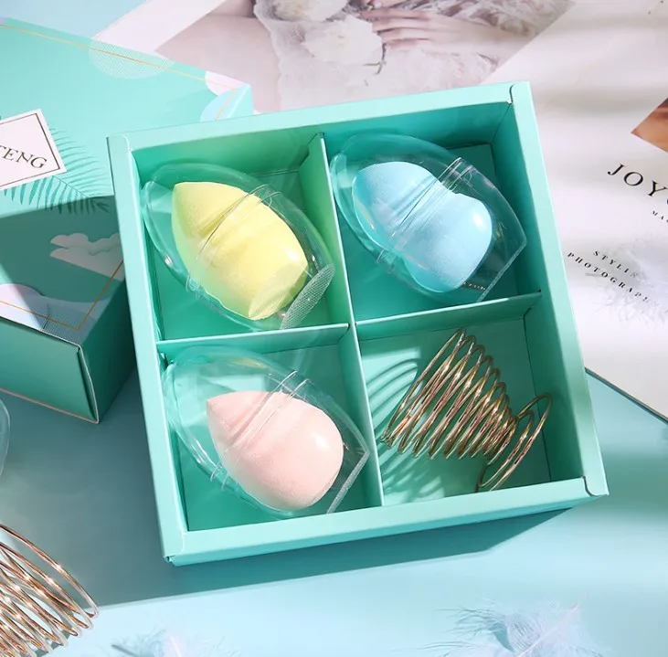 multi colors beauty cosmetic sponge make up makeup sponge set with metal stand and beautiful packaging gift box
