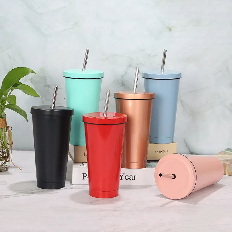 500ml Juice Coffee Cup Drinking Tumblers Portable Mugs Stainless Steel Straw Cup