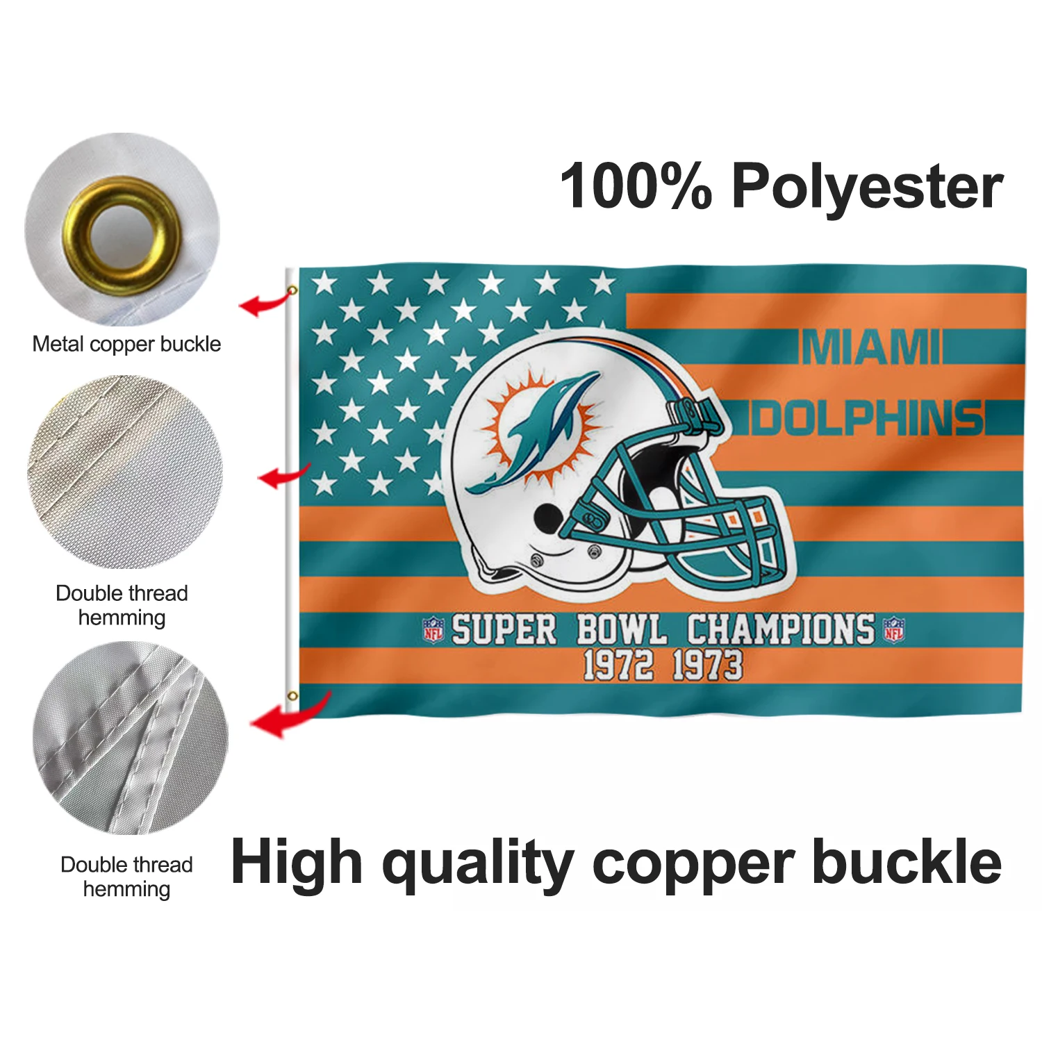 NFL Promotional Product Miami Dolphins Flags 3x5 ft 100% Polyester Custom Miami Dolphins Flags