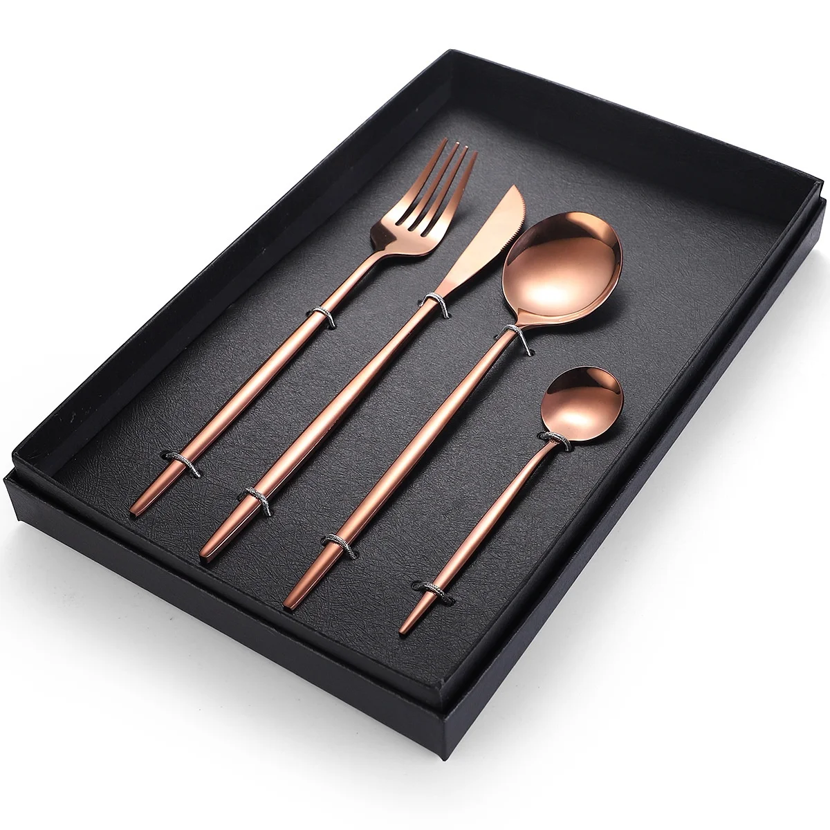 4-Piece Stainless Steel Silverware Set with Thick Handle Rose Gold Flatware