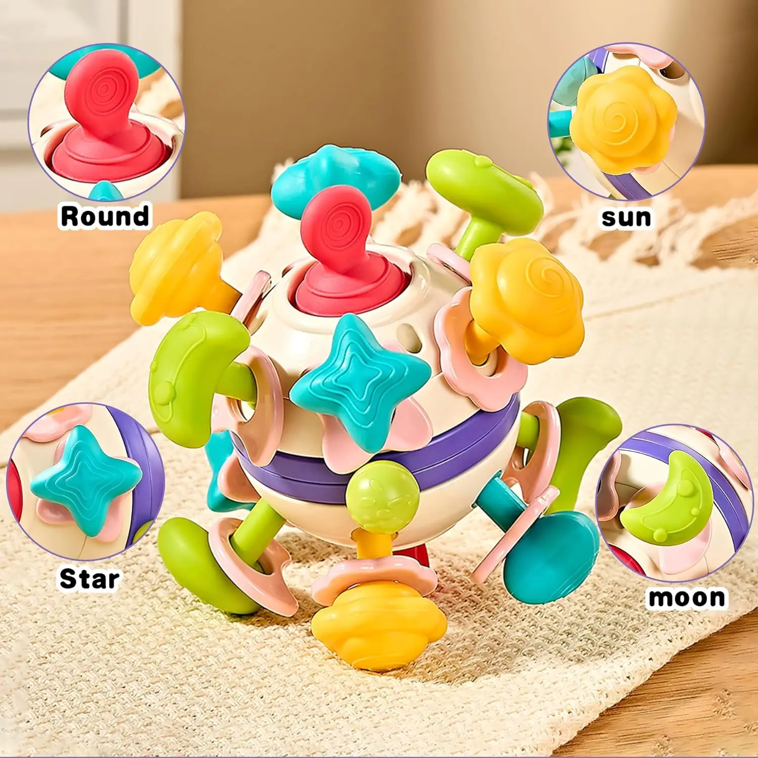DADI OEM/ODM Space Colorfu Baby Sensory Teether Ball Hand Grip Ball Teether Rattle Toy Soft Teether Ball For Baby