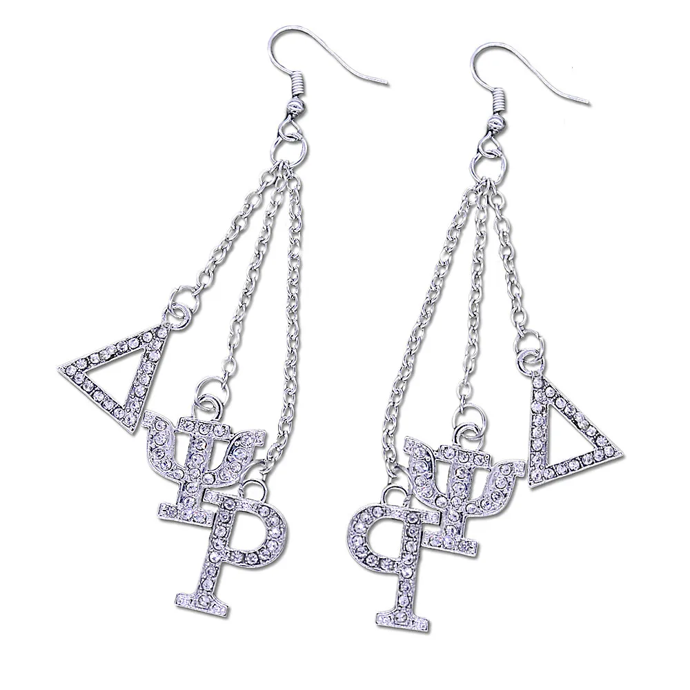 Silver Tone Fashion Link Chain Design Greek Delta Psi Rho Sorority Group Symbol Letter Charms Making Soror Jewelry Drop Earrings