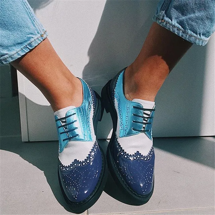 
Hot Sale Spring British Style Woman Platform Oxford Casual Shoes Cut-Outs Flats Plus Size 34-43 