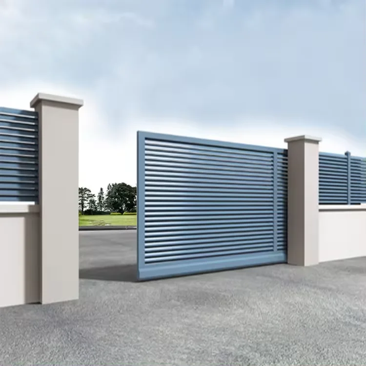 Metal aluminium driveway main gates designs electric remote control automatic sliding aluminum gate system for villa house