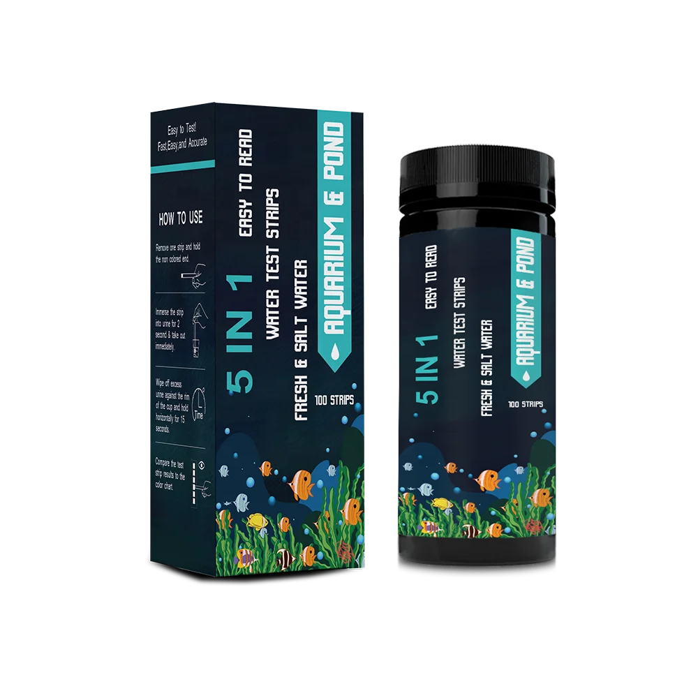 Water test strips for aquarium freshwater and saltwater 5 in 1 for fish pond or fish tanks