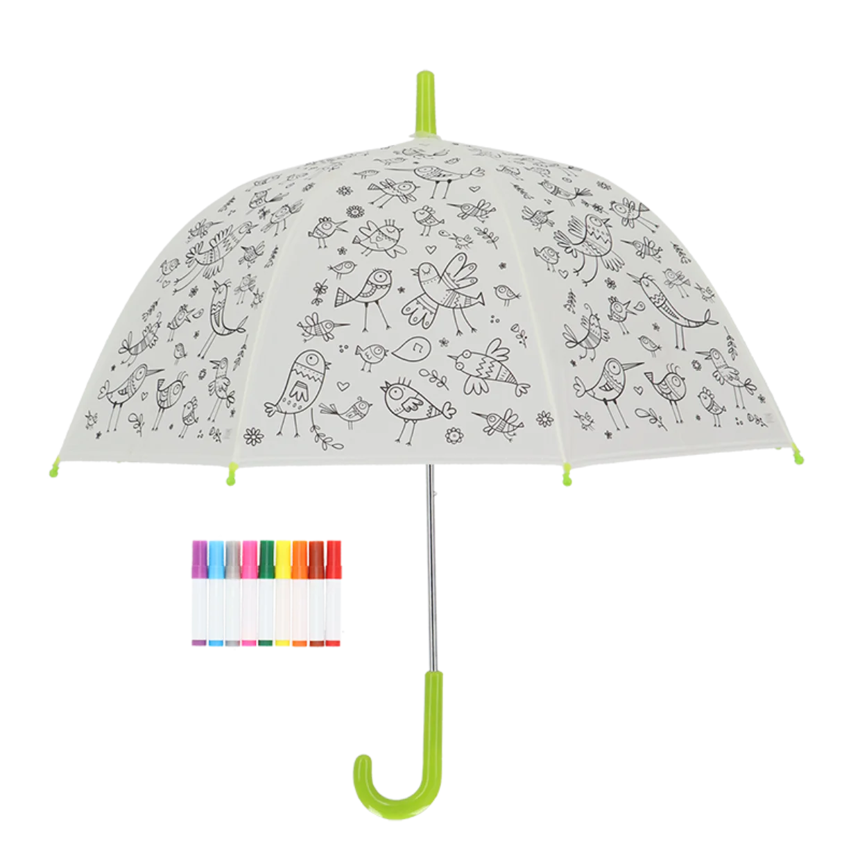 Esschert Design 8K 27.7inch automatically transparent kids drawings Paint it Yourself birds Straight Umbrella