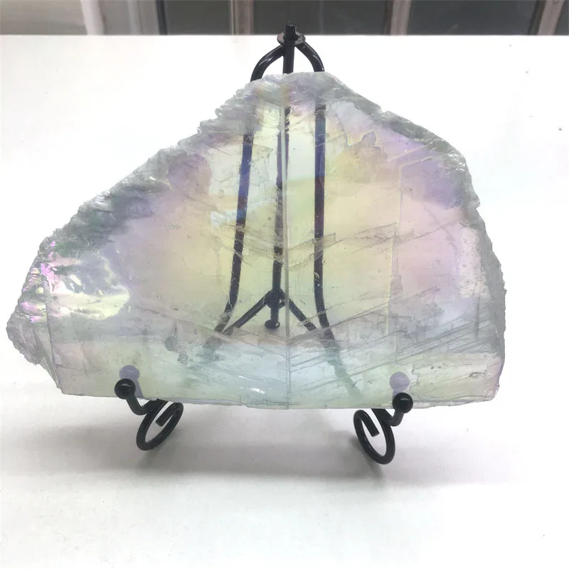 Natural Rough Crystal Slab Angel Aura Han Mineral Clear Gypsum Selenite Slice for Decoration