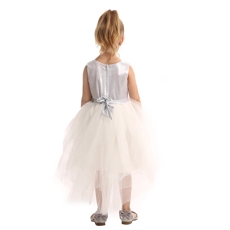 Fashion Asymmetry Baby Girl Wedding Dress Sleeveless Sequin Star Applique White Mesh Tutu Summer Party Girl Princess Dresses